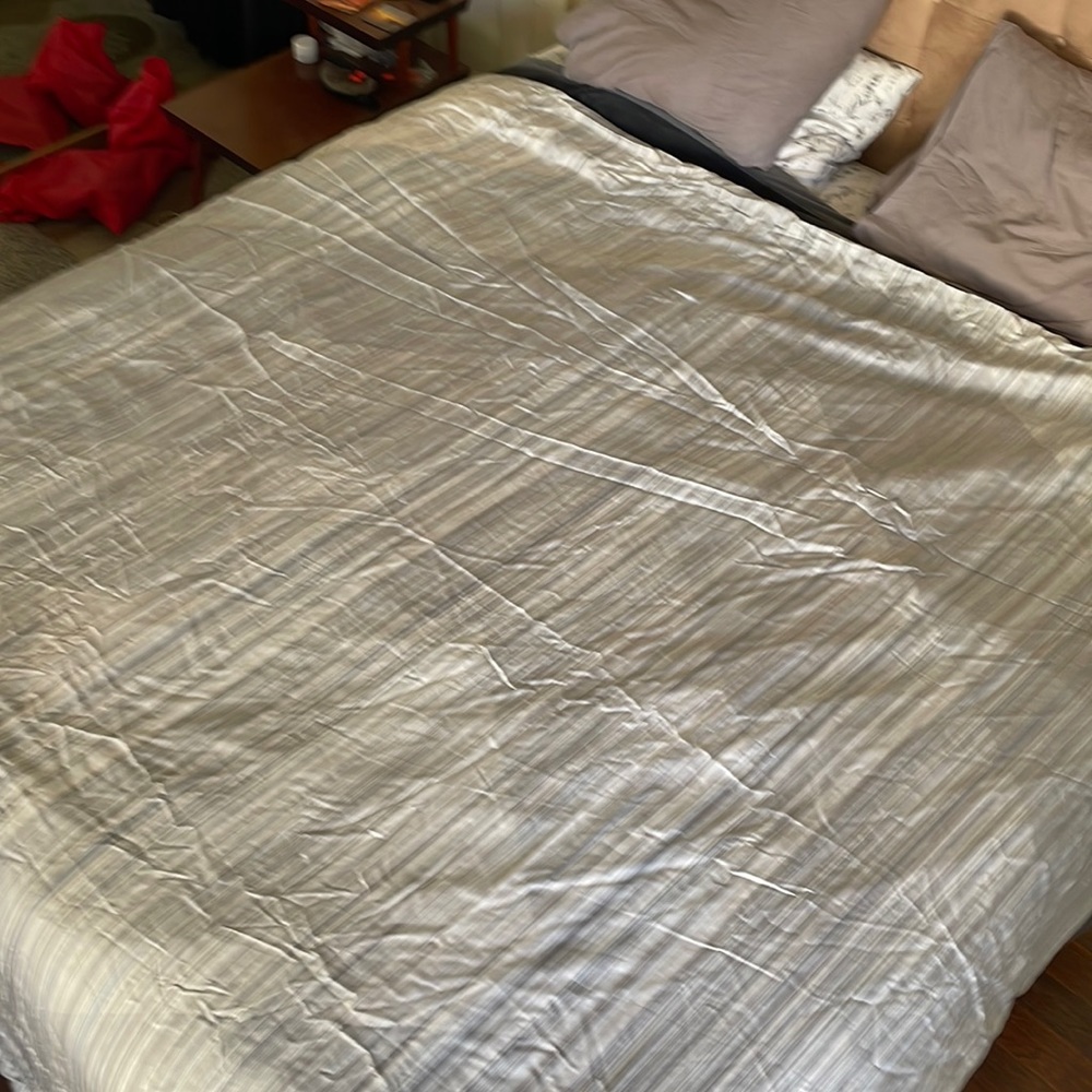 Hotel Collection Queen/Full Duvet Cover Diamond Stripe Grey Blue Striped Cotton